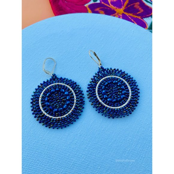 Mexican Earrings Huichol Earrings Floral Mexican Earrings, Boho Floral Earrings, - Picture 4 of 5